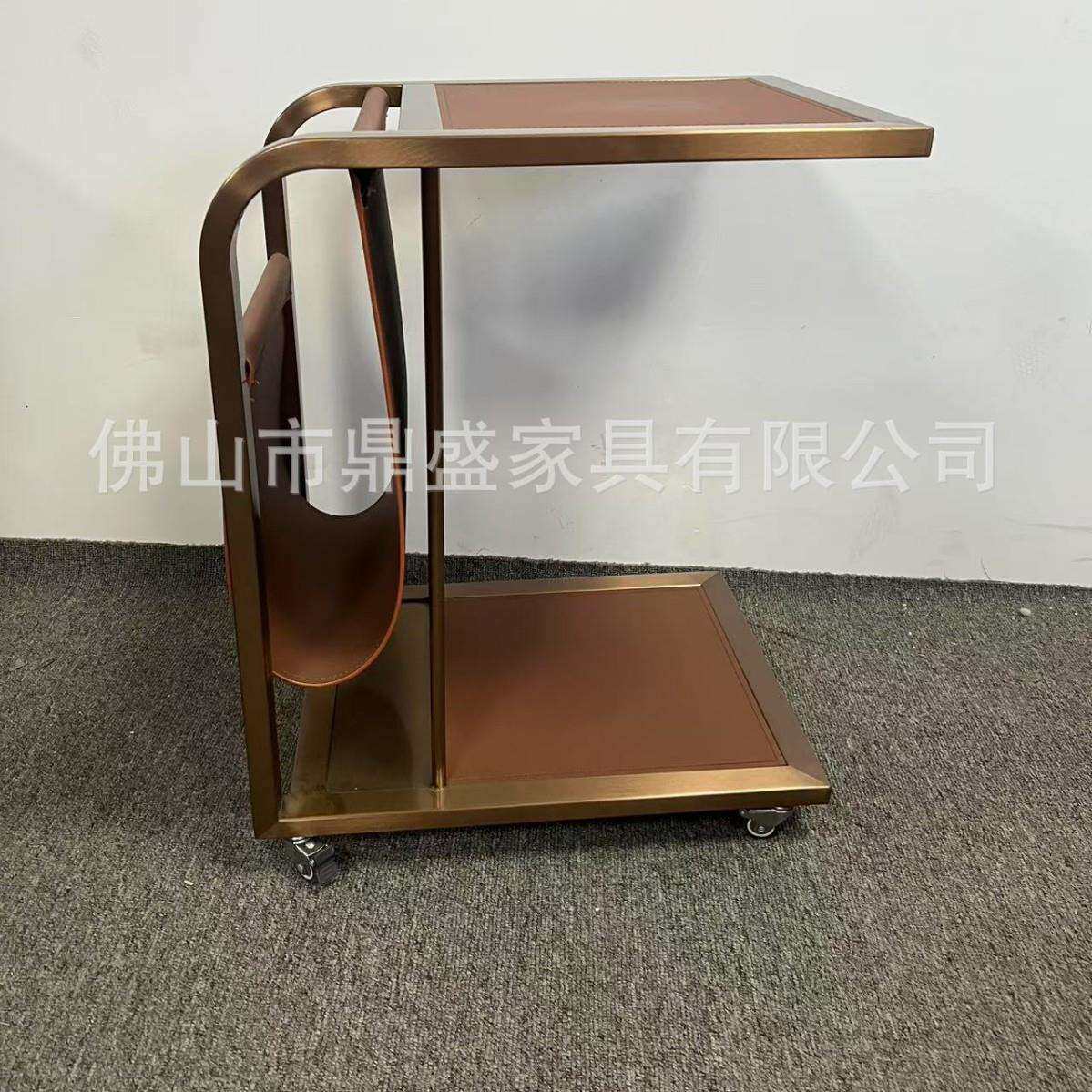 意式圆形边几中式岩板c型沙发边桌客厅阳台铁小茶桌简约角几旋转