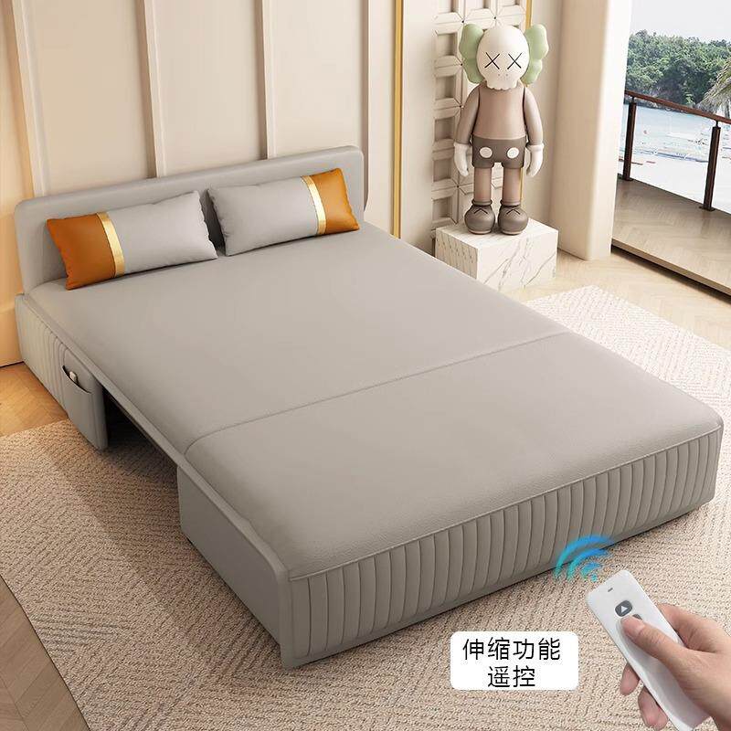 智能电动沙发床可折叠多功能猫抓布小户型客厅遥控全自动两用沙发