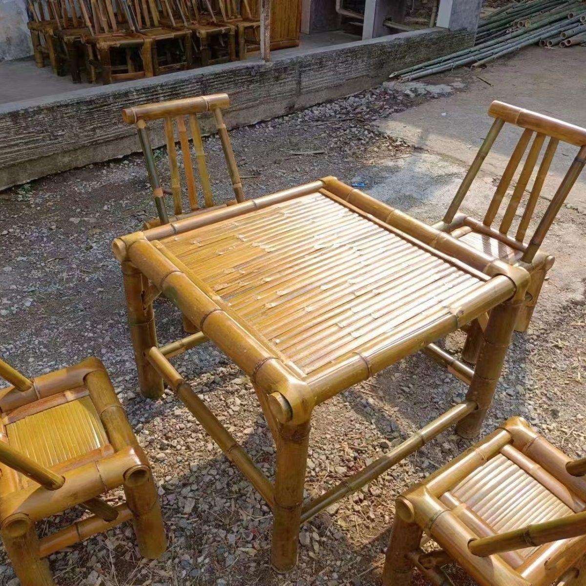 纯手工竹桌子茶桌碳化餐桌茶几办公家用庭院火锅桌复古凳子竹高级