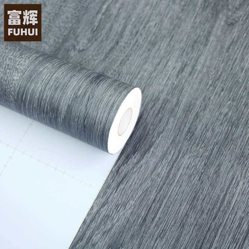 深灰色韩版木纹膜PVC自粘墙纸壁纸导气槽可移胶家具翻新贴波音片