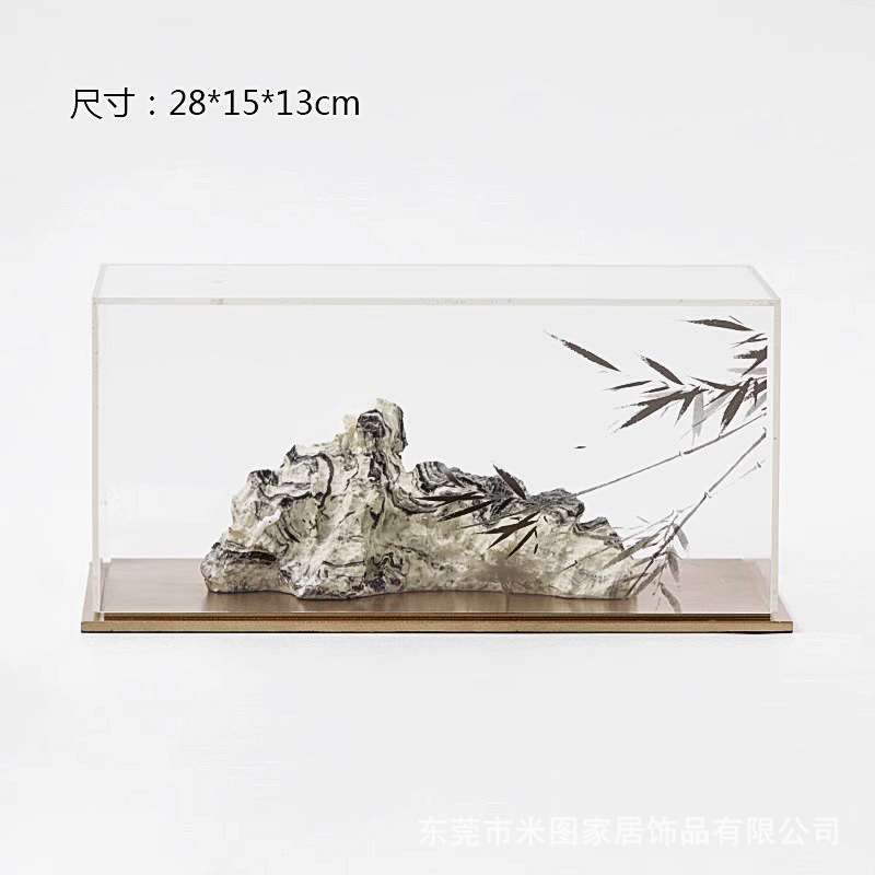新中式创意假山竹叶石摆件客厅书房亚克力样板房酒店软装饰品摆设
