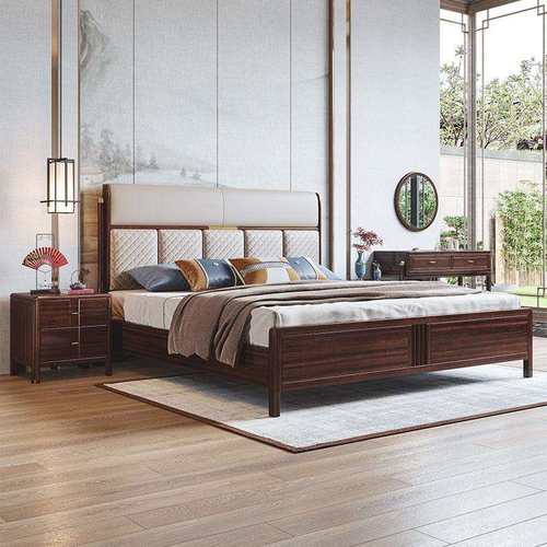 实木床新中式乌金木1.8米双人大婚床储物现代简约1.5m卧室家具