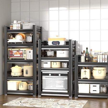 PLD厨房置物架落地多层微波炉锅具收纳架储物架葫芦孔围栏款2