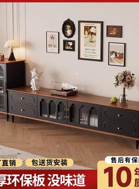 中古风电视柜茶几组合小户型客厅家用法式新款黑色实木复古储VSa