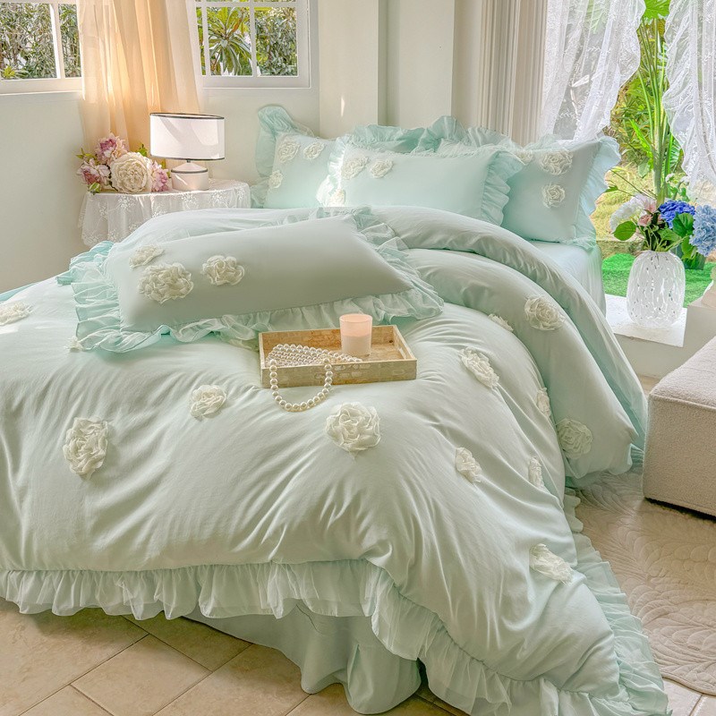 【5381人收藏】四季款法式立体水洗棉四件套高级玫瑰公主风被套床