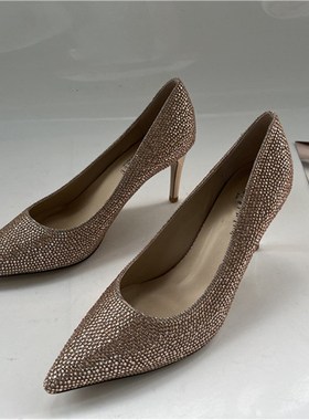 39码真美~S 宴会尖头闪耀碎钻细跟浅口通勤女单鞋 优雅碎闪高跟鞋