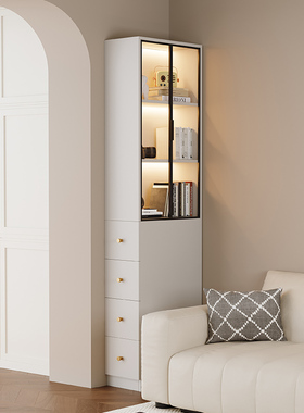 极窄侧面抽拉柜客厅沙p发边柜侧边柜墙角柜带玻璃门展示柜30cm书