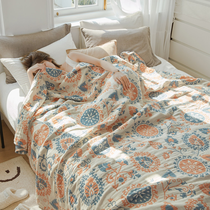 毛巾被纯棉成人夏季六层全棉纱布家用H老式三件套毛巾毯床单夏凉