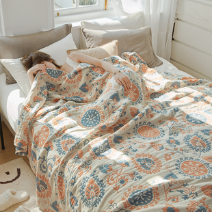 毛巾被纯棉成人夏季六层全棉纱布家用H老式三件套毛巾毯床单夏凉