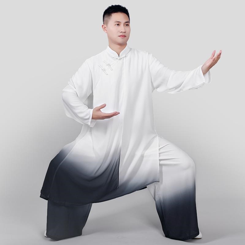 渐变色太极服女长k款武术表演服男太极拳服中长款中式练功服装