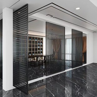 现代极简金属十j字格子格栅屏风隔断客厅办公室侘寂风餐厅入户家