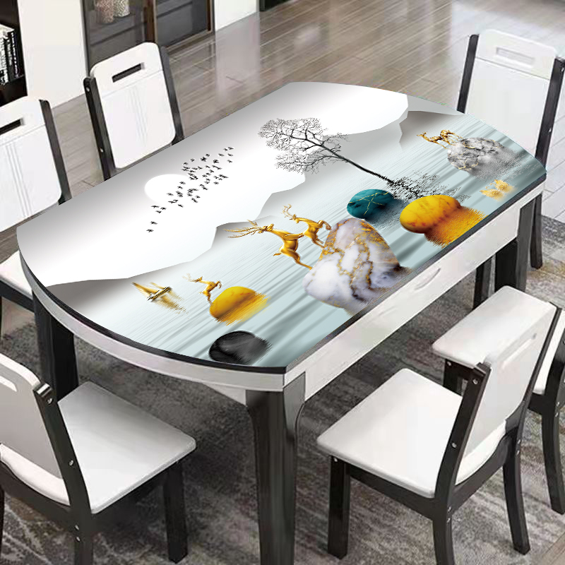 餐桌桌布防水防油皮革厚桌垫圆形折叠桌不透明台布椭圆形免洗盖布