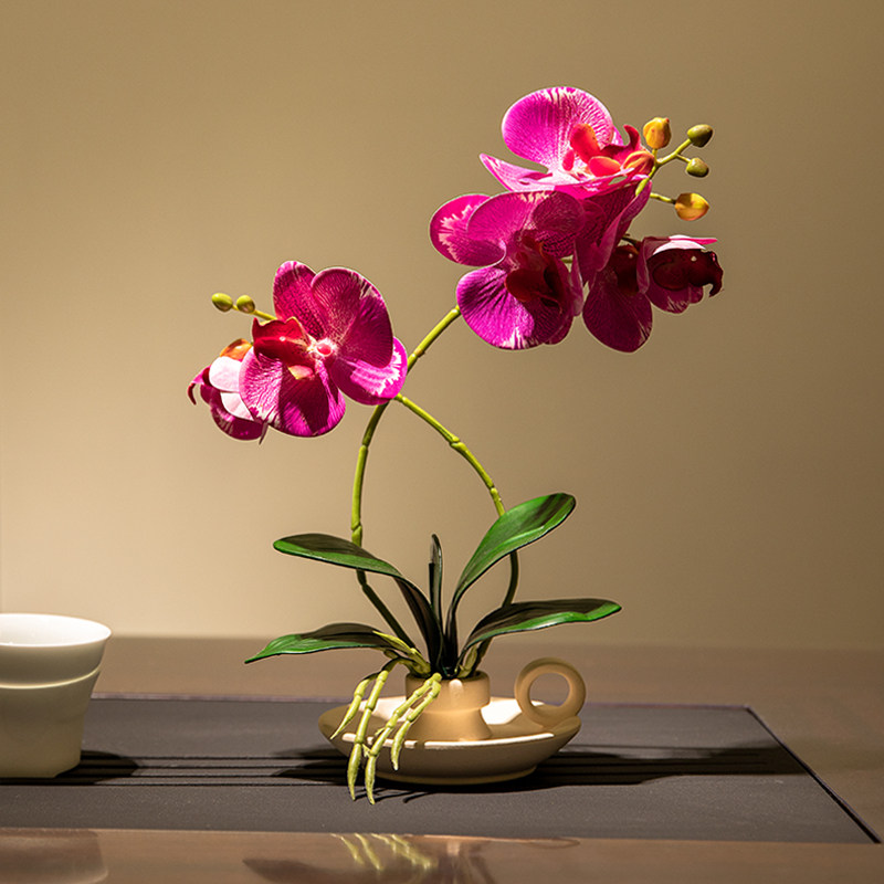 中式仿真蝴蝶兰套装客厅餐桌花艺B摆件玄关茶几桌面小盆栽假花装