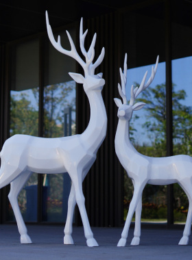 抽象鹿雕塑块面几何梅花鹿摆件酒店大堂展厅装饰V学校客厅庭布景