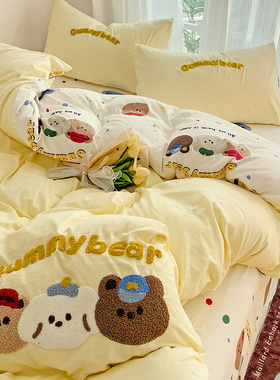 水洗棉床上用品四件套被套罩床单非全棉纯棉2L024新款宿舍三件套4