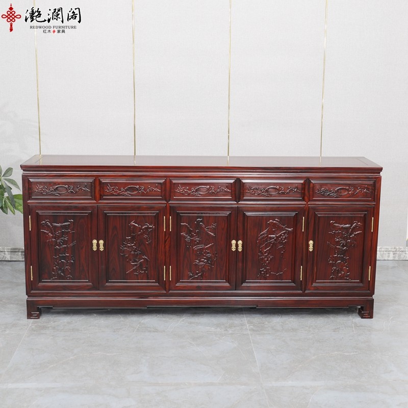红木家具 阔叶黄檀带腿餐边柜 印尼黑酸枝花鸟碗柜 储物柜茶水柜
