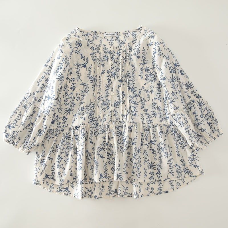 甜美小清新树叶印花风琴褶纯棉七分袖衬衫女日系显瘦薄款娃娃衫夏,女装/女士精品,衬衫,淘宝优惠券,粉丝福利购,淘宝优惠卷