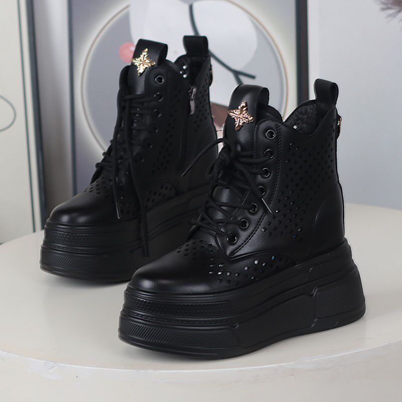 夏季新款厚底e内增高12cm马丁靴女小个子10cm百搭镂空洞洞凉靴子