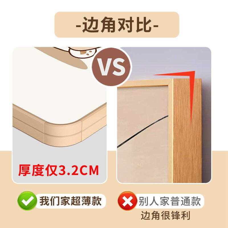奶油风隐藏式全身镜圆角隐u形推拉穿衣镜画暗藏可关闭镜子遮挡超