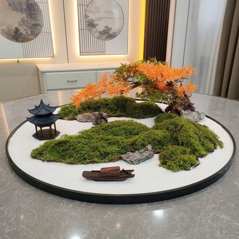 餐桌中间摆花圆桌摆件转盘花w饭店装饰品高端饭店饭厅沙盘摆台桌