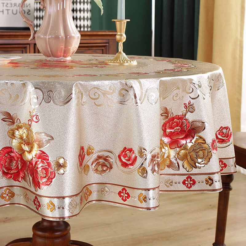 圆桌桌布防水防油防烫免洗家用餐厅PVC塑料圆形餐桌布圆桌套桌垫