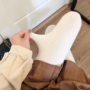 秋冬加厚打底裤女日系jk奶白x色丝袜麻花麦穗保暖加绒米白色连裤