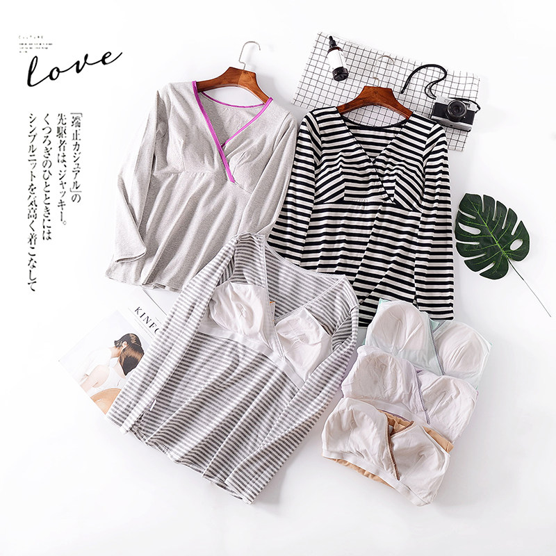 纯棉交叉式带胸垫哺乳衣长袖弹力V领免穿文胸可外穿家居服孕妇装,孕妇装/孕产妇用品/营养,哺乳衣/月子服,淘宝优惠券,粉丝福利购,淘宝优惠卷