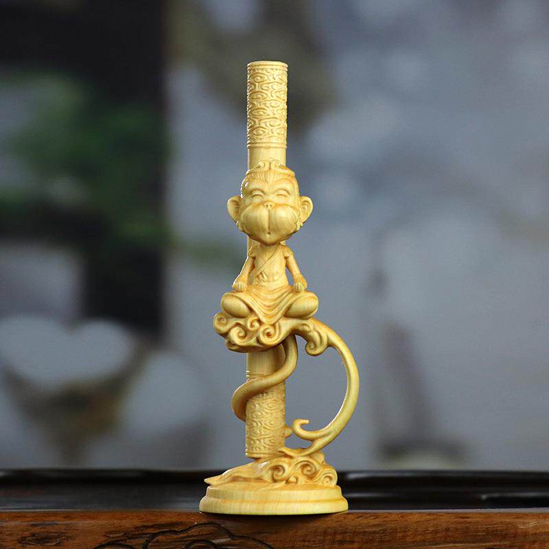 黄杨木雕禅意打坐齐天大圣孙悟空如意金箍棒木质刻家居手把件摆件