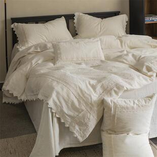 枫丹白露~轻法式复古A类亚麻全棉四件套 民宿重工花边棉麻床品