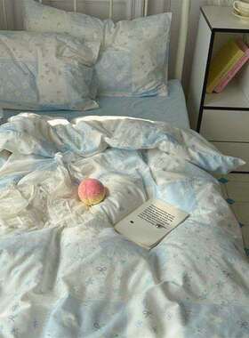 蓝色小岛 清新纯棉四件套全棉床单被套床笠单人宿舍床上用品三件