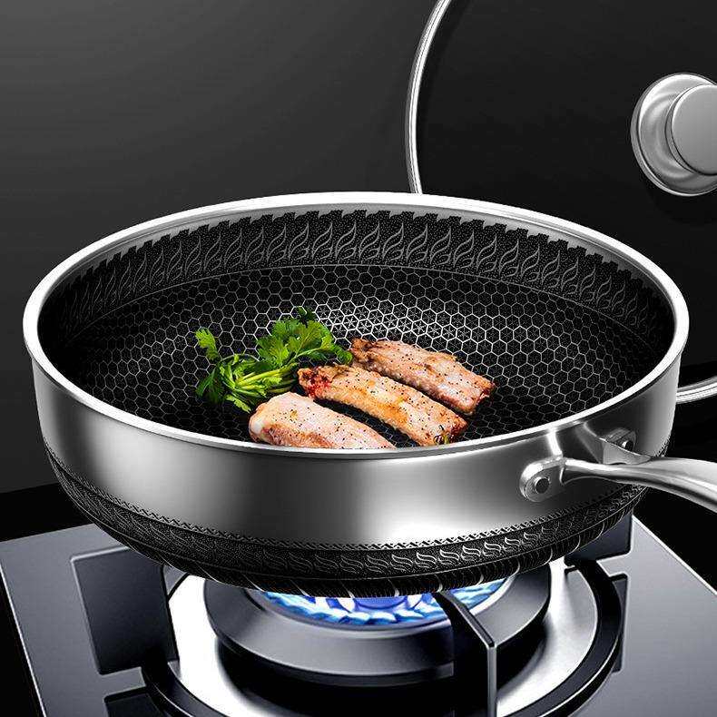 家用316不锈钢加深蜂窝平底煎锅炒锅不粘锅全灶具适合用平底锅