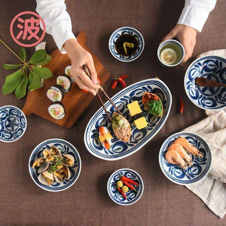 蓝海草陶瓷餐具面碗盘子家用米饭碗碟子汤碗