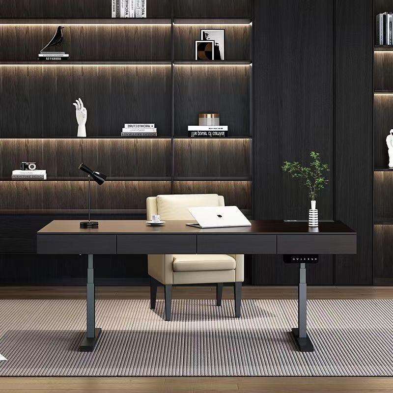 意式极简实木书桌智能电动升降电脑桌现代简约家用高档写字办公桌