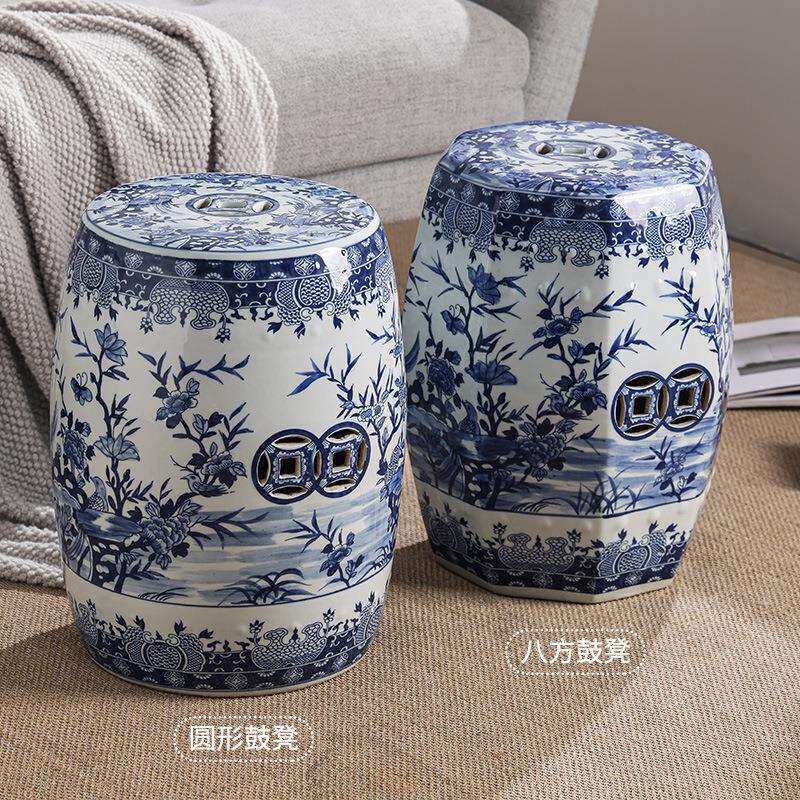 中式陶瓷凳子景德镇仿古青花陶艺凳古筝琴瓷墩适用户外花园绣墩软