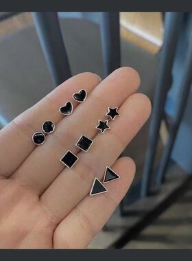 925银针黑色几何耳钉女爱v心简约小巧冷淡风时尚气质百搭个性耳饰