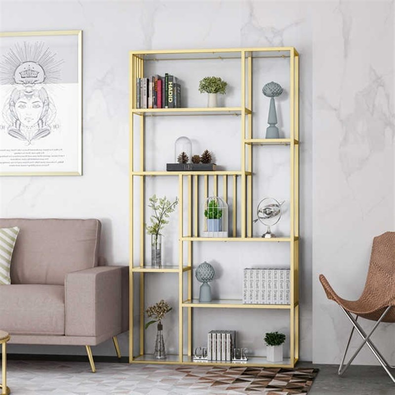 北欧金色铁艺书架隔断置物架移动展示F架可拆卸办公室装饰花架屏