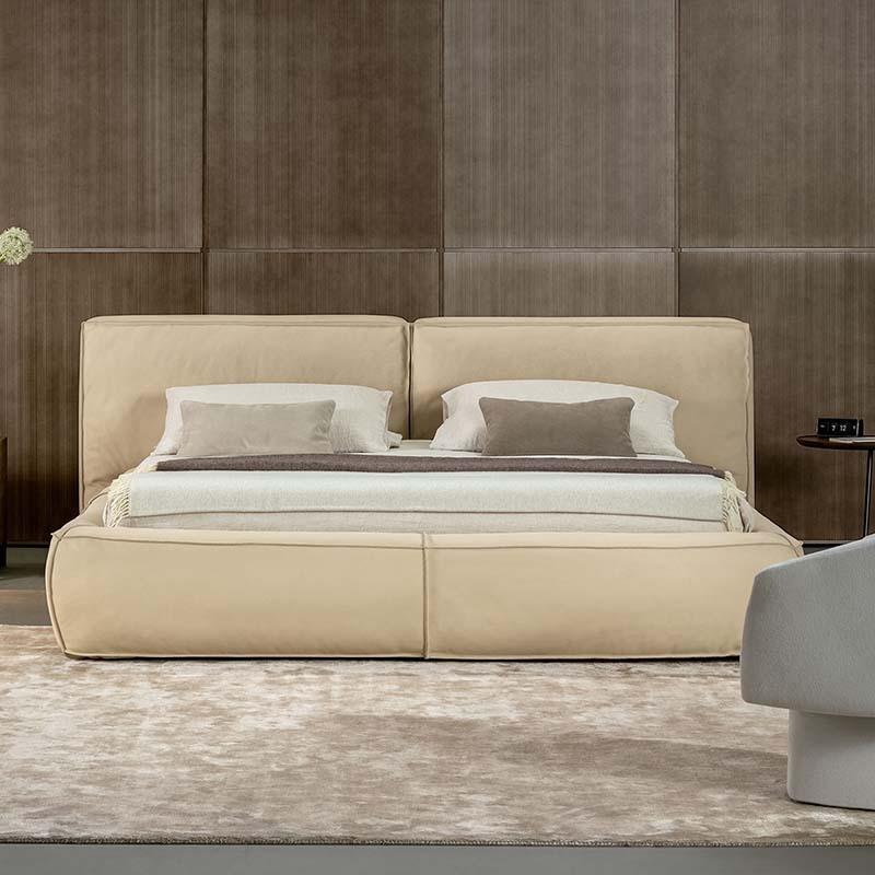 Fluff豆腐块床意式极简主卧2*2米双人大床现代简约高端棉麻布艺床