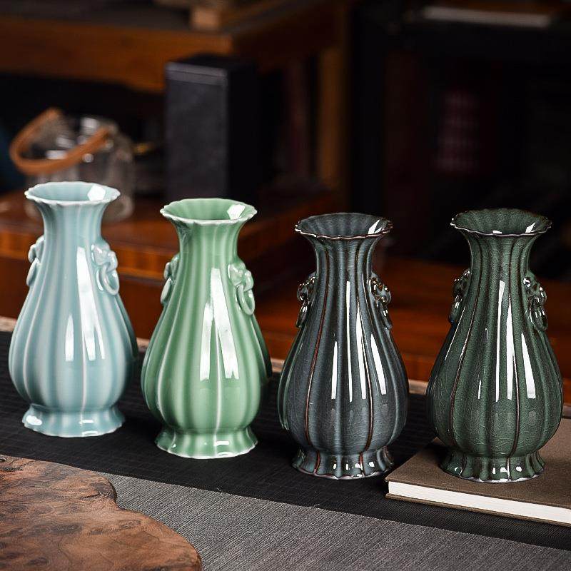 青瓷铁胎复古双耳大口径花瓶古风中式陶瓷花插水培餐客厅花器摆件,标准件/零部件/工业耗材,车间地垫,淘宝优惠券,粉丝福利购,淘宝优惠卷