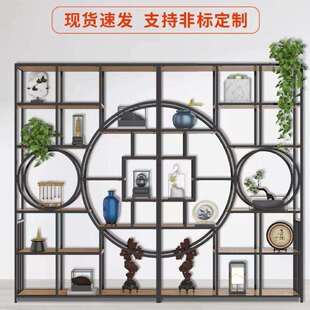 博古架实木中式展示柜铁艺简约置物架隔断多宝阁书架陈列架红酒架