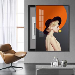 现代简约轻奢晶瓷挂画电表箱装饰画免打孔竖版美女人物电闸遮挡箱