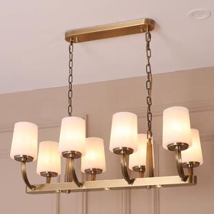 全铜美式轻奢全铜长排餐厅吊灯简约现代岛台吧台吊灯