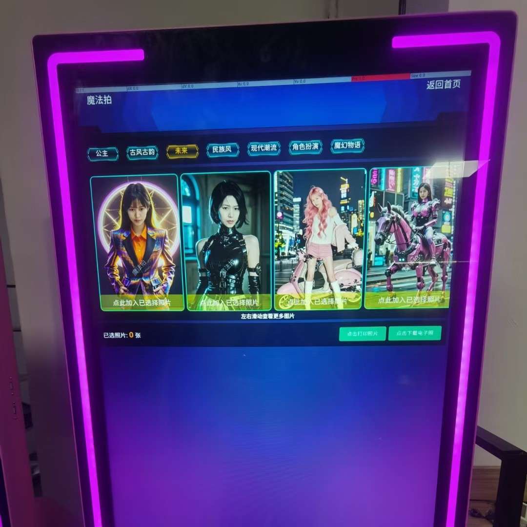 AI拍照一体机 商场人脸拍照机 可上传模板可打印可下载电子版