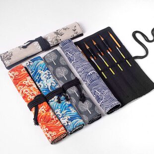 画笔帘多功能油画袋帆布毛笔卷笔袋大容量水彩化妆刷收纳包水粉笔