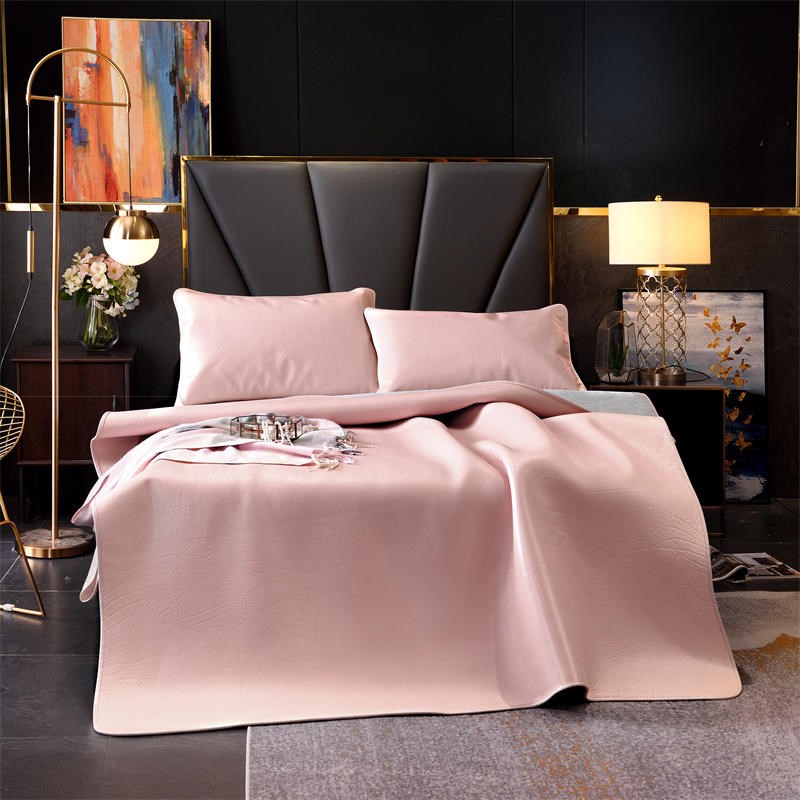 头层牛皮a彩绘凉席三件套1.8席子双人床1.5折叠空调软席真皮