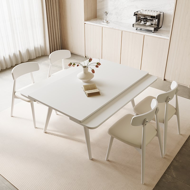 实木岩板餐桌椅组合2024新款简约亮光可L变方桌两用长方形伸缩餐