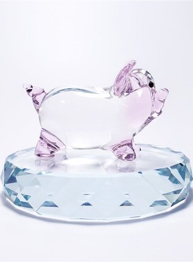 可爱小猪生日礼物水晶玻璃创意摆件十二生K肖动物属相琉璃车载饰