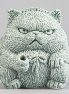 逗兽记猫钓鱼茶宠鱼缸造景中式居家办公创意国潮精品动物装饰摆件