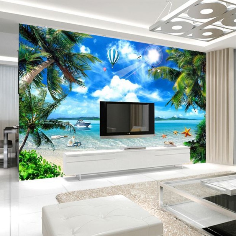 电视背景墙壁纸j3d立体海景墙布客厅沙发无缝壁画简约现代影视墙