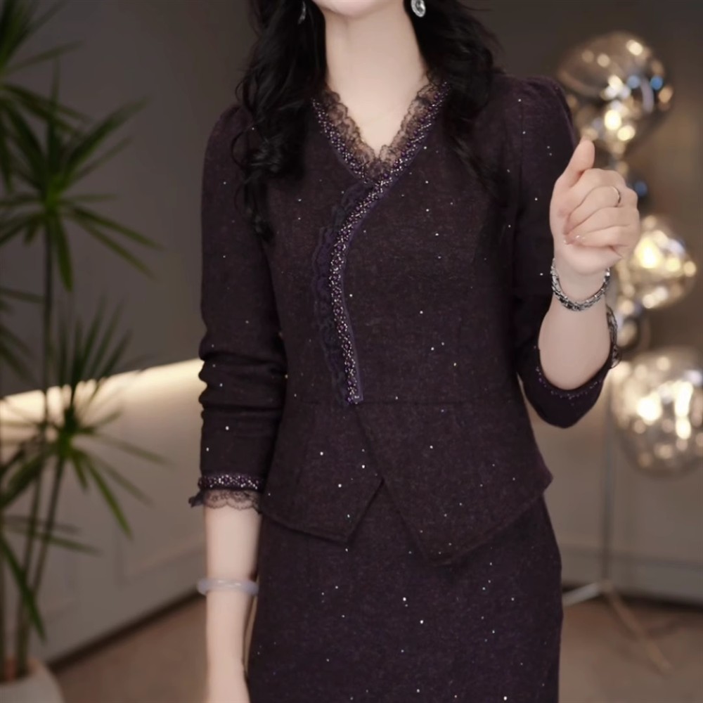 气质加厚假俩件连衣裙女2026秋冬季新款修身显瘦中长裙高级感裙子