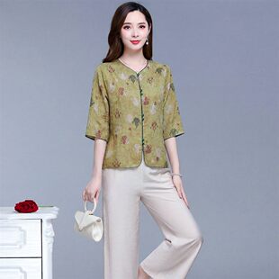 新款减龄高级感阔腿新爆款两件套今年2026女夏裤中式国风流行套装